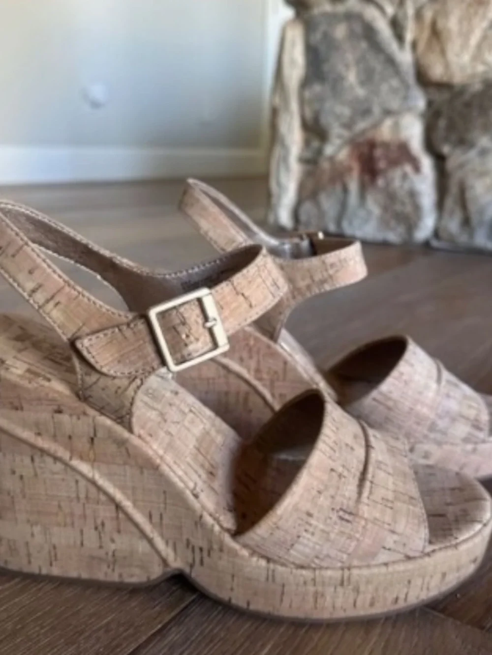 Korks Bardot II Wedge Comfort Sandals Natural Cork Platform Size 9